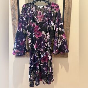 White House Black Market Purple Floral Long Sleeve Dress